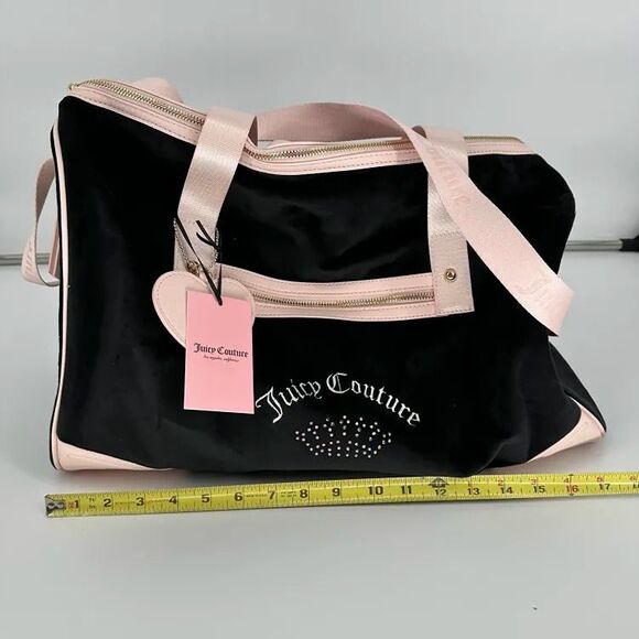 NWT Juicy Couture Heritage Weekender Bag Black Pink Velour Crown Duffel TikTok - Picture 1 of 11